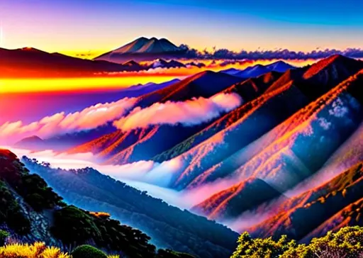 Prompt: long shot scenic professional photograph of Pico Blanco in Big Sur, perfect viewpoint, highly detailed, wide-angle lens, hyper realistic, with sunset, polarizing filter, natural lighting, vivid colors, everything in sharp focus, HDR, UHD, 64K