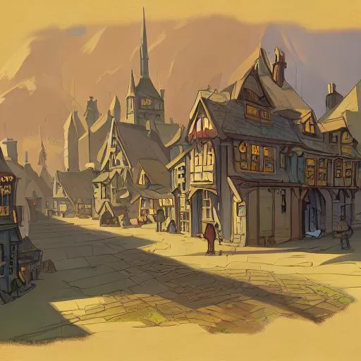 Prompt: Medieval town, single colored sketch, on a yellow parchment, digital painting, 4K 