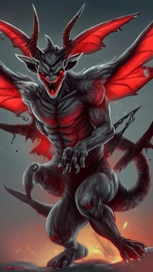 Prompt: Big Dengerous demon it have two Horns big red eye with flam body  on wings and a sweet beautiful fairy 