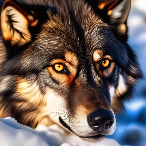 Prompt: (black wolf), realistic, photograph, epic oil painting, (hyper real), furry, (hyper detailed), extremely beautiful, (on back), gleaming burnt sienna eyes, red eyes, white chin, UHD, studio lighting, best quality, professional, photorealism, masterpiece, ray tracing, 8k eyes, 8k, highly detailed, highly detailed fur, hyper realistic thick fur, (high quality fur), fluffy, fuzzy, close up, rear view, hyper detailed eyes, perfect composition, ray tracing, masterpiece, trending, instagram, artstation, deviantart, best art, best photograph, unreal engine, high octane, cute, adorable smile, lying on back, flipped on back, lazy, peaceful, (highly detailed background), cliffside, overlooking river, overlooking abandoned town, overgrown with nature, vivid, vibrant, intricate facial detail, incredibly sharp detailed eyes, incredibly realistic fur, concept art, anne stokes, yuino chiri, character reveal, extremely detailed fur, sapphire sky, complementary colors, golden ratio, rich shading, vivid colors, high saturation colors, nintendo, pokemon, silver light beams