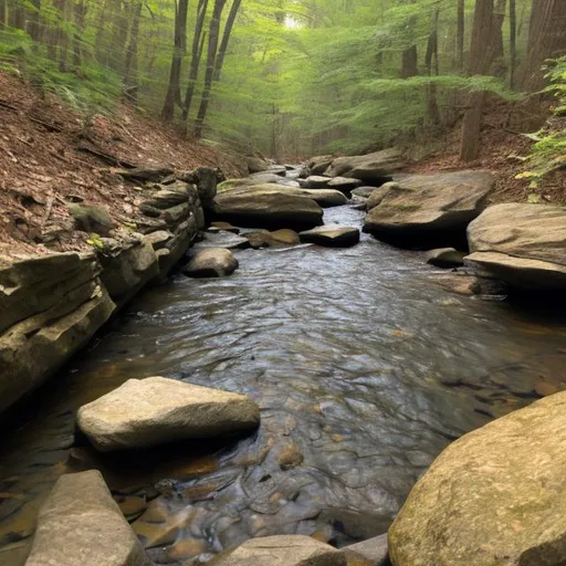 Prompt: rocky bottom of a small creek