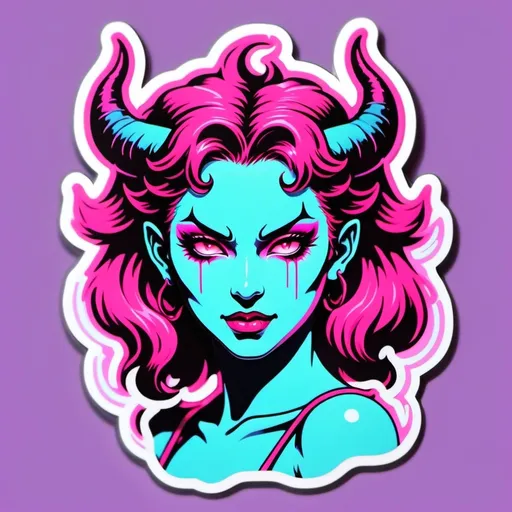 Prompt: beautiful female demon, hell, demonic, vaporwave, retro, neon, aesthetic, liminal, high quality, high definition, beautiful, dramatic lighting