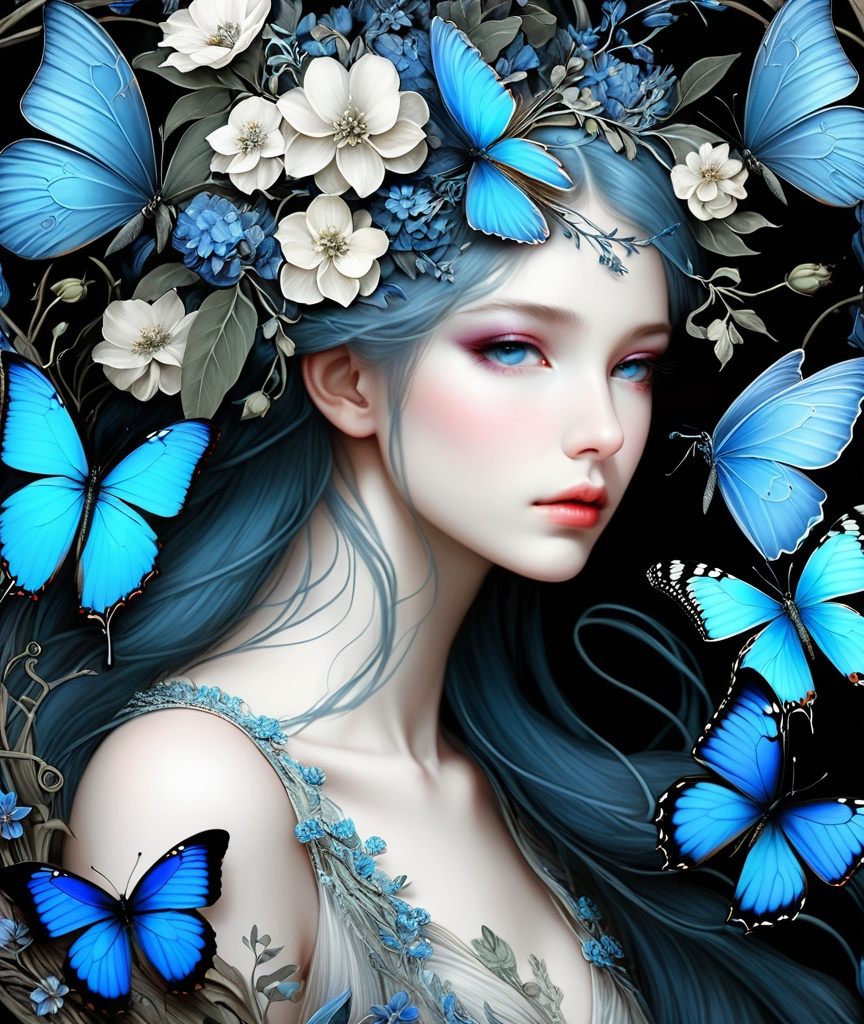 morpho blue butterflies, flowers, floral, beautiful... | OpenArt