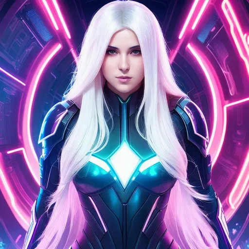 Prompt: symmetrical photo of 18 year old female Nanomancer soft jawline standing in futuristic city, 
long white hair, 
cute face, 
sexy cleavage, 
soft jawline, 
neon scale, 
light fog, 

art by Artgerm and Greg Rutkowski and Alphonse Mucha, 

sharp focus, 
digital art style, 
anime style, 
Hires correction, 
noir stylings, 
strong, 
unreal engine, 
dynamic lighting, 
8k, UHD,
trending on Artstation, 
dramatic illustration,  
f/18