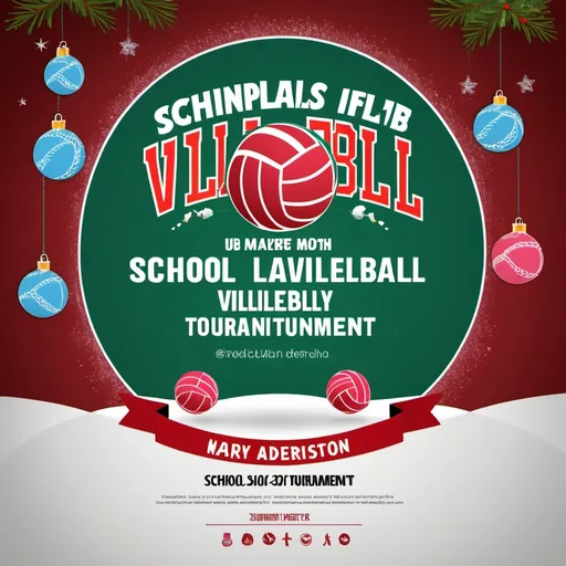 Prompt: Make a advertisment poster about school volleyball tournament in christmas style