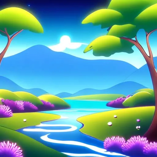 Prompt: river, flowing, calm, alive river speaking to a star, animated