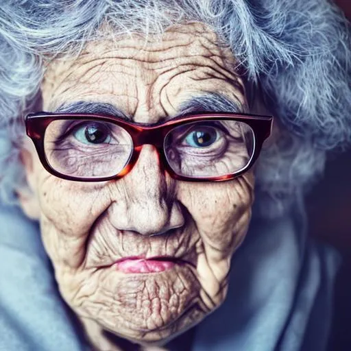 Prompt: 
Old woman is wearing glasses portrait 