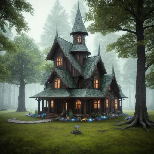 Prompt: 200 mm lens, centered, cinematic shot, award winning CGI,

a witch house made of mythical (tree Yggdrasil), mythical forest background, (surrounded by lake), surreal, colorful forest, magical, dreamlike, epic fantasy, vivid colors, vibrant color,

(Ultra detailed, finest detail, intricate), 

(Volumetric lighting, specular lighting, reflection, global illumination, ray tracing, depth of field, soft shadow),

photography, digital imaging, 3D renders, octane renders, HD, UHD, 64K, masterpiece, professional work,