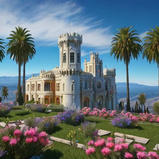 Prompt: A stunning landscape of Hearst Castle, hyper-detailed, 64K, UHD, HDR, unreal engine, vivid colors,  beautiful 