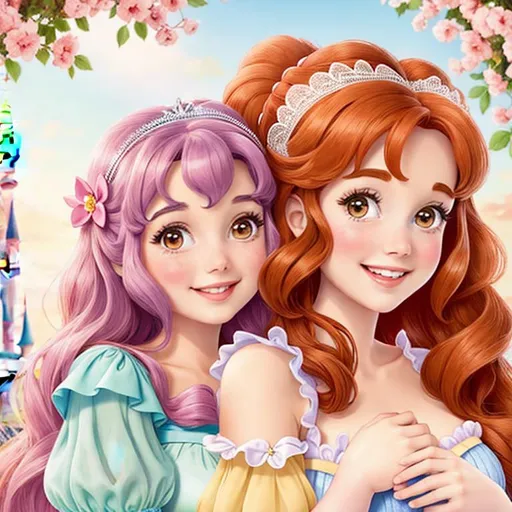 Prompt: two cute Disney princesses
