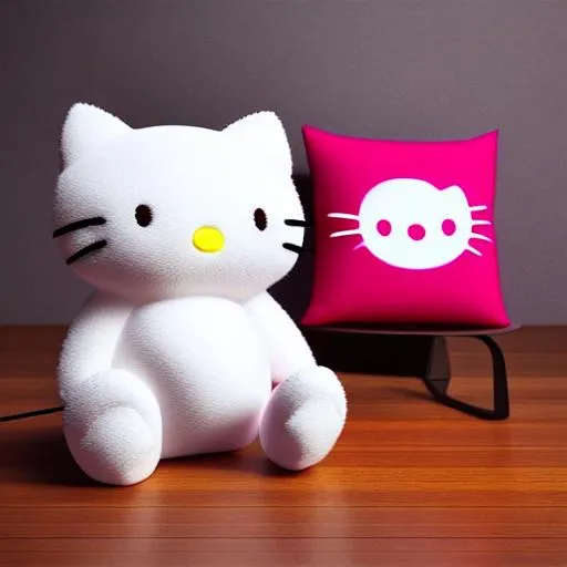 Prompt: cute kawaii fluffy fat hello kitty plush toy, visible stitch line, soft smooth lighting, vibrant studio lighting, modular constructivism, physically based rendering, square image
