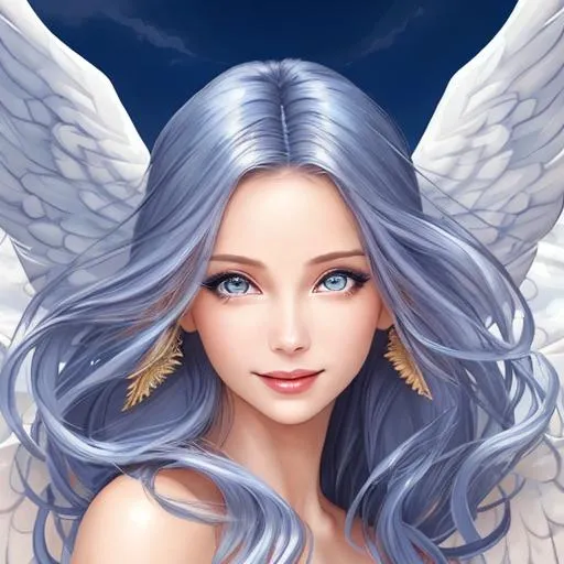 Prompt: Ilustration of the angels,beautiful female,elegant hair,pretty eyes,big wing,lovely,smile,cheerful,spirit,natural lighting,64k,UHD,colorful,perfect composition,highly detailed,ultra-fine detailed,face detailed,glossy lip,fantasy,Sharp focus,full body,blue sky,cloudy,long shot,professional artist,artstation, Dramatic Cinematic Lighting, 16k, UHD, HDR, (Masterpiece:1. 5), Absurdres, (best quality:1. 5)