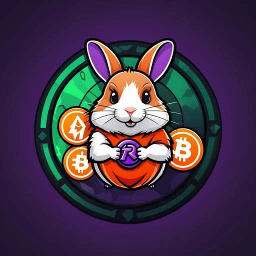 Prompt: A logo with the theme of famous airdrops such as Hamster Kombat Rocky Rabbits Major only use green, white, and red, use crypto coins as well. Use orange-purple colors as well.