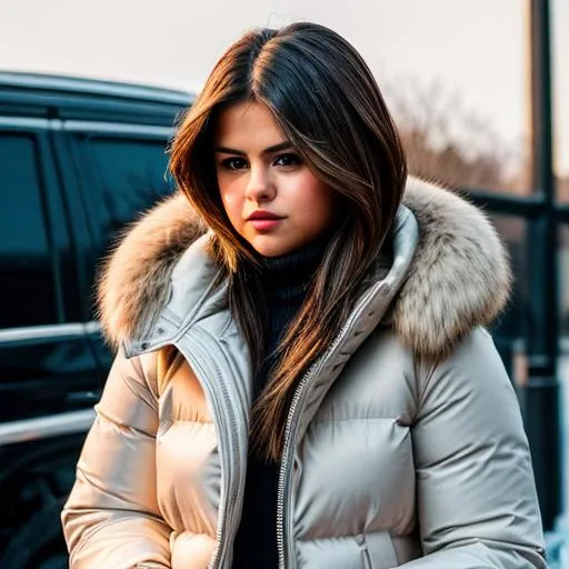 Prompt: Selena Gomez in a Big Puffy Coat