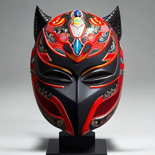 Prompt: Hyper detailed. Hyperrealistic. Hyperrealism. Futuristic Mask with Japanese theme. Mysterious. Trending on Artstation. Photorealistic.