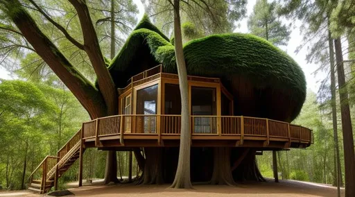 Prompt: a house inside a giant tree in the forest