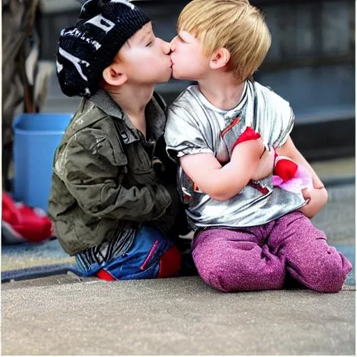 cute baby girl and boy kissing