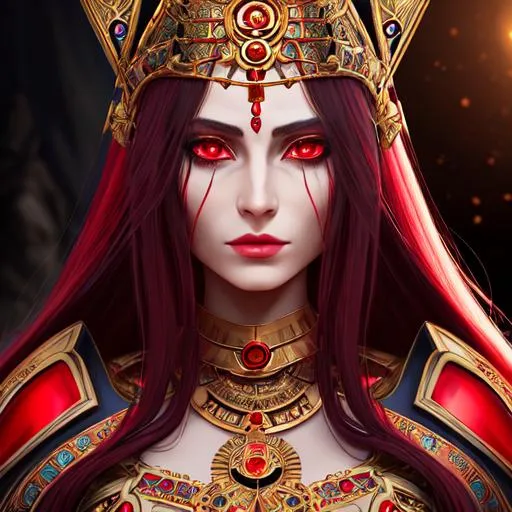 Prompt: EVA (biblic), godess, mystic, sumerian, thelema, hd, 8k, red eyes, long hair, oil painting, very detailed, hyper realistic,  sci-fi, full body, model, very detailed face, anatomically correct