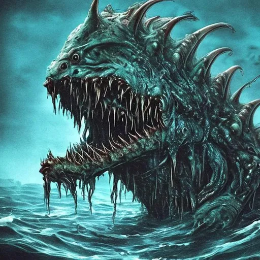 Prompt: Sea monster, mutation, demonic, sea, horror, disfigured, warped,