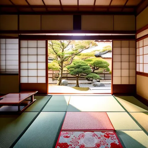 Prompt: Traditional japanese home with open door revealing a futon
Afternoon