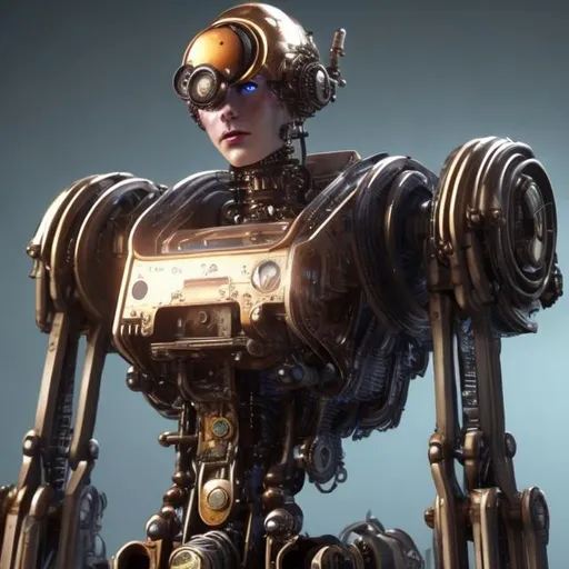 Prompt: A super advanced, steampunk, A.I. android robot.
