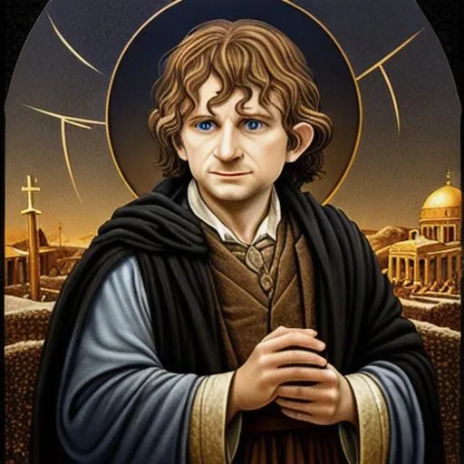Prompt: Bilbo Baggins as a Greek Orthodox Icon
