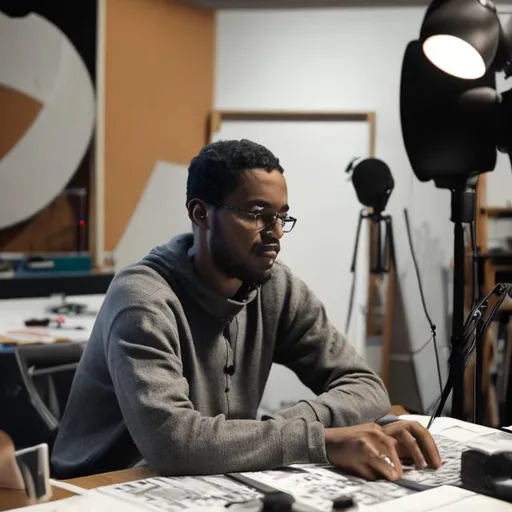 Prompt: Man Sitting in the studio