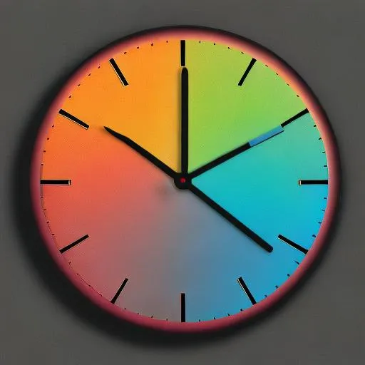 Prompt: analog clock with time standing still for the rainbow