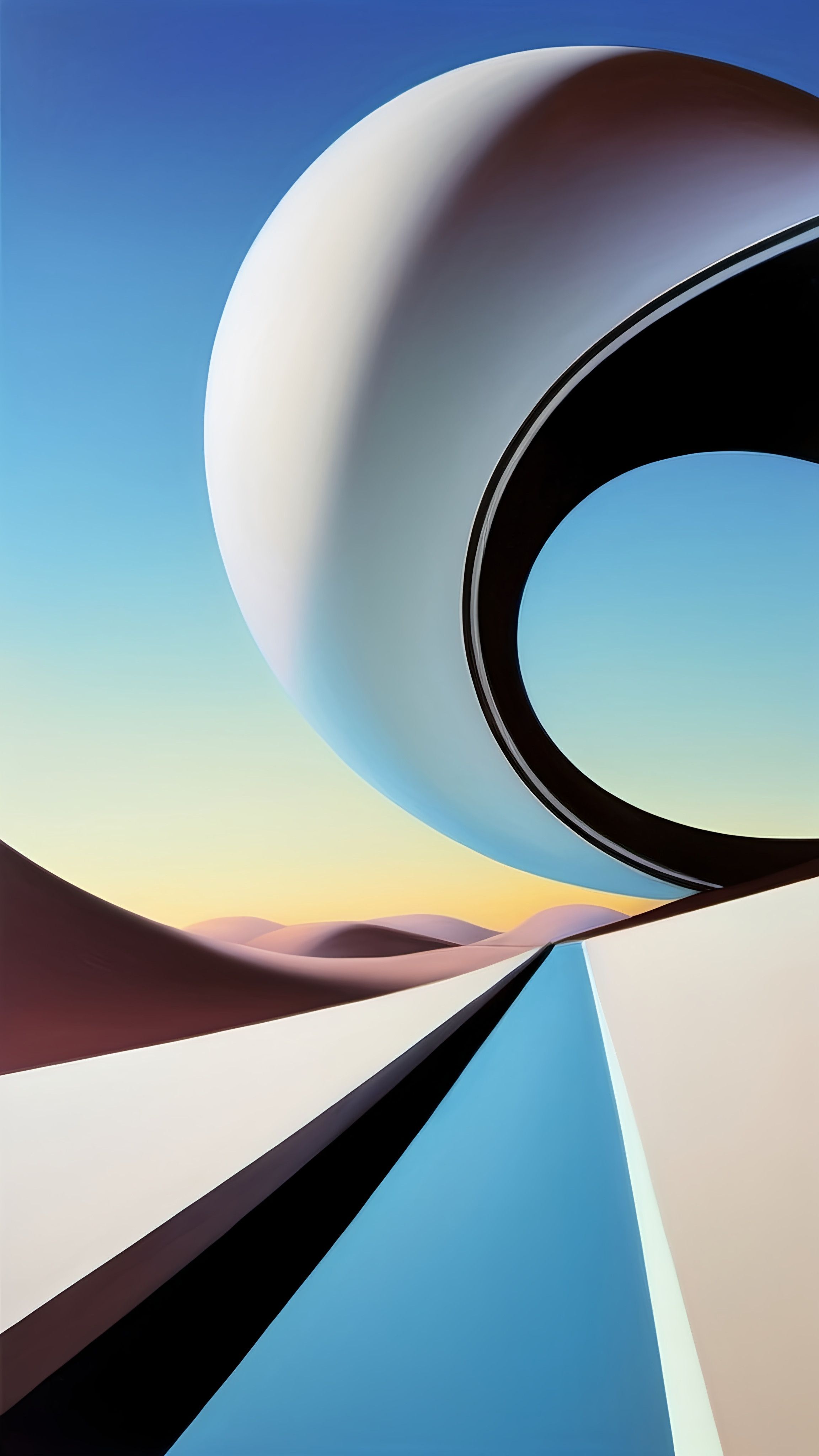 Prompt: a painting of a blue sky and a white and black object with a blue sky in the background and a white and black object in the middle, smooth gradients