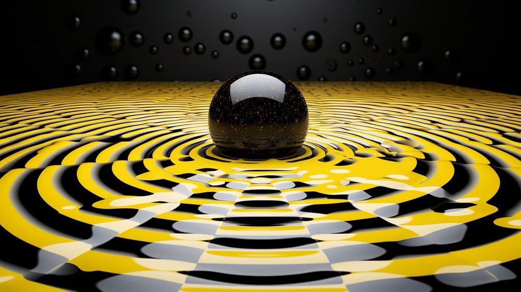 Prompt: bubbles emerge from the checkerboard vector whirpool, black and yellow vibes