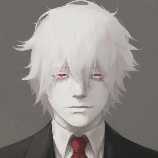 Prompt: headshot of an albino man in a suit
white fluffy hair and red eyes