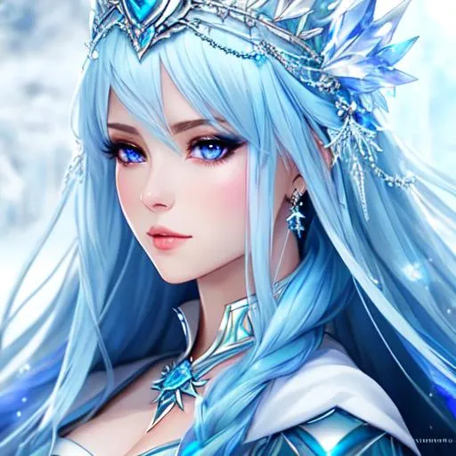 Prompt: #3238 woman as the Ice Queen, anime Character Design, Unreal Engine, Beautiful, Tumblr Aesthetic,  Hd Photography, Hyperrealism, Beautiful Watercolor Painting, Realistic, Detailed, Painting By Olga Shvartsur, Svetlana Novikova, Fine Art