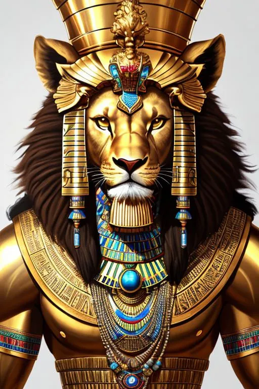 Prompt: oil painting, anthropomorphic lion, male, furry, warrior, ancient egypt, 8k, UHD,   bronze weapons, hieroglyphics art, hyperrealistic, photorealistic, beautiful art, furry art, full body picture, digital art,  hyperperfectionist, muscular, pharaoh, lion head, hyperdetailed full-body of a werelion in battle stance, hyper detailed background, ancient egypt temple inside background