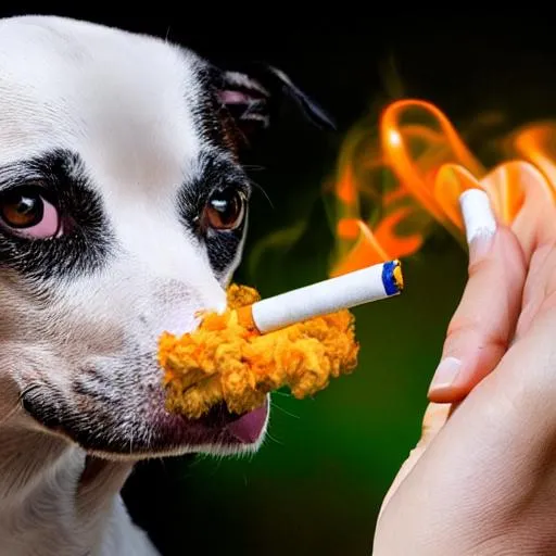 Prompt: Dog smoking weed