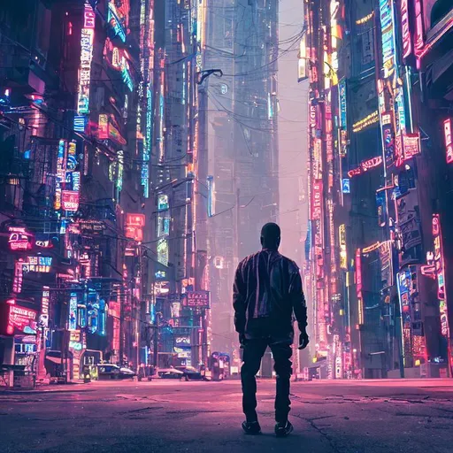 african american man in cyberpunk city | OpenArt