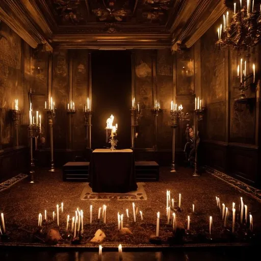 Prompt: A dark ceremony performed in a secret room by the wealthiest, most powerful people in the world.