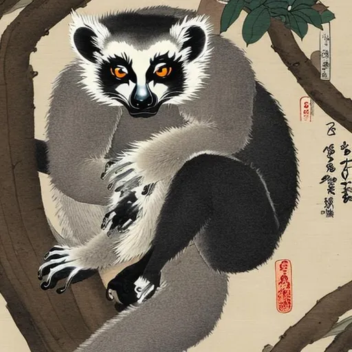 Prompt: "Lemur as Yōkai, Japanese painting, 1800"