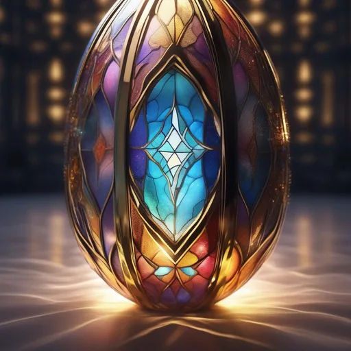 Prompt: Through high definition CG, shimmering stained glass egg, hyper detailed, hyper realistic, sparkling, jewel, shimmering glass egg, symmetrical, ,gentle sunlight,  beautiful and dreamy,Lightning, Lightning,Light Effects, 8K, Ultra HD, Blizzard style art trends,Luminous fog luminous ，volume lightVolumetric light