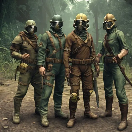 Prompt: ncr ranger, fallout, vietnam era, combat, jungle, battle