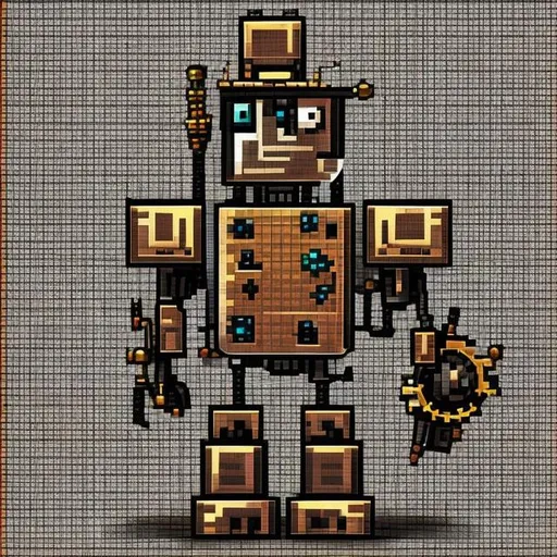 Prompt: steampunk pixel art robot