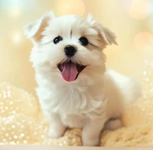 Cute, pink, fluffy, fantasy love puppy, with light