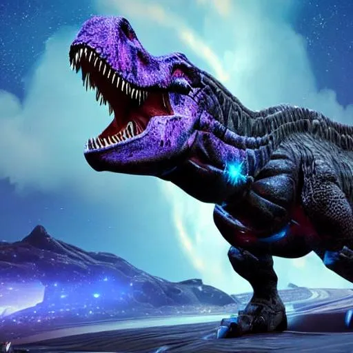 Prompt: Dinosaur in galaxy from ark survival evolved 