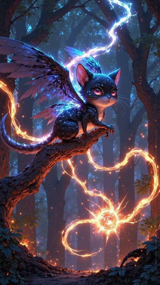 Prompt: ((small magical creature)). ((electric chipmunk)). it has an energy core on its body, orange yellow lighting lots of floating electricity powerful lightning power zapping everywhere. it is so high in the sky it looks small.
 
thundering lightning ominous skies ((wide length camera)), long distance , long shot, low angle, wide depth of field. film grain, film textures. 