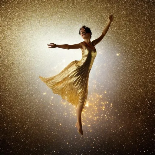 Prompt: Gold sparkly magic spell flying through the air