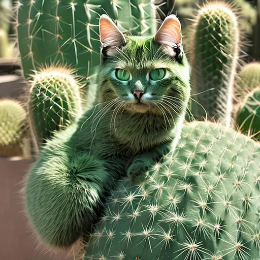Prompt: A green cactus cat 