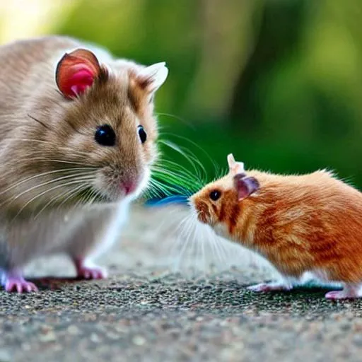 Prompt: A hamster eating a cat