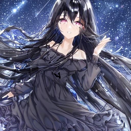 black hair, long hair, night sky, bright stars, cryi... | OpenArt