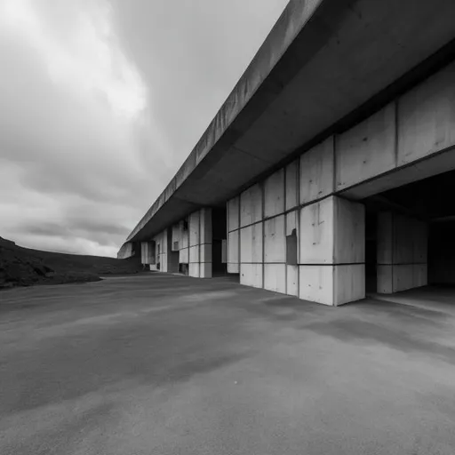 Prompt: a building on the edge of a volcano, brutalist architecture