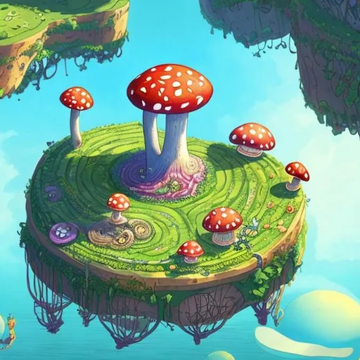 Prompt: make structures for a floating ring mushroom island

