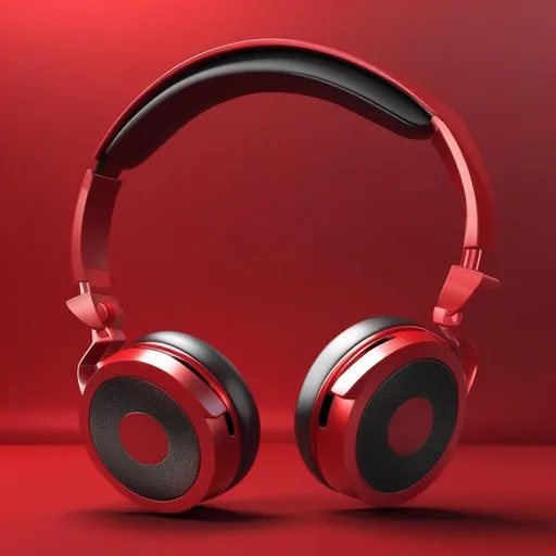 Prompt: headphones advertisement, 3d, red color in different shades, shiny etc
 